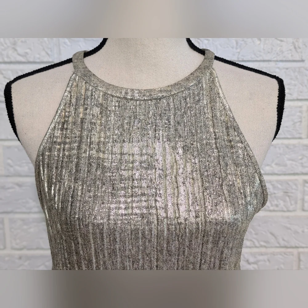 Anthropologie Moulinette Soeurs Shine On Metallic Tank Top S High Neck Stretchy - Picture 7 of 12